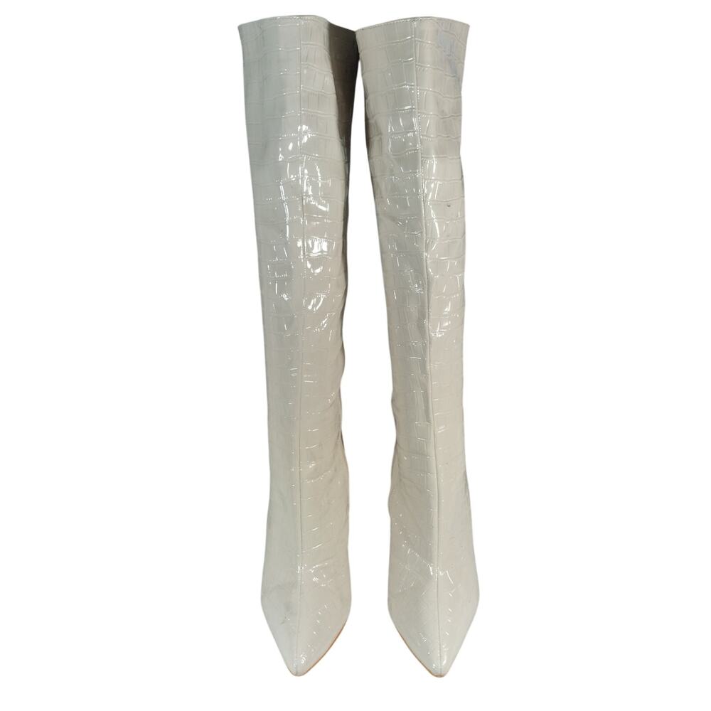 GORGEOUS! RICH VANILLA CREAM VEGAN PATENT LEATHER POINTY TOE BOOTS! SZ 8.5M - Picture 2 of 9